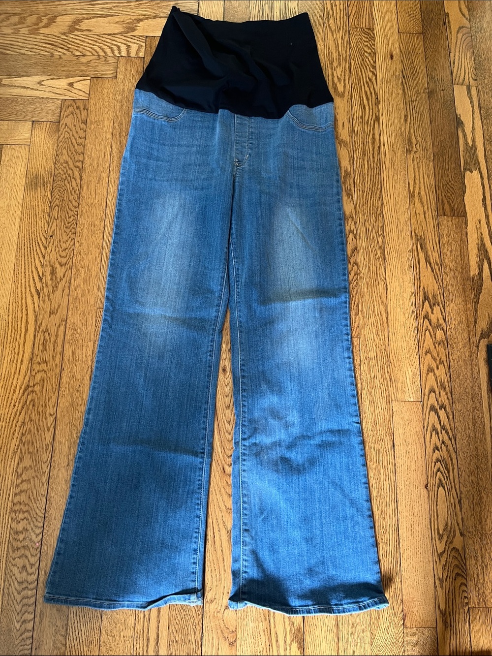 Just USA Blue Denim Wide-Leg Maternity Jeans with Black Support Panel